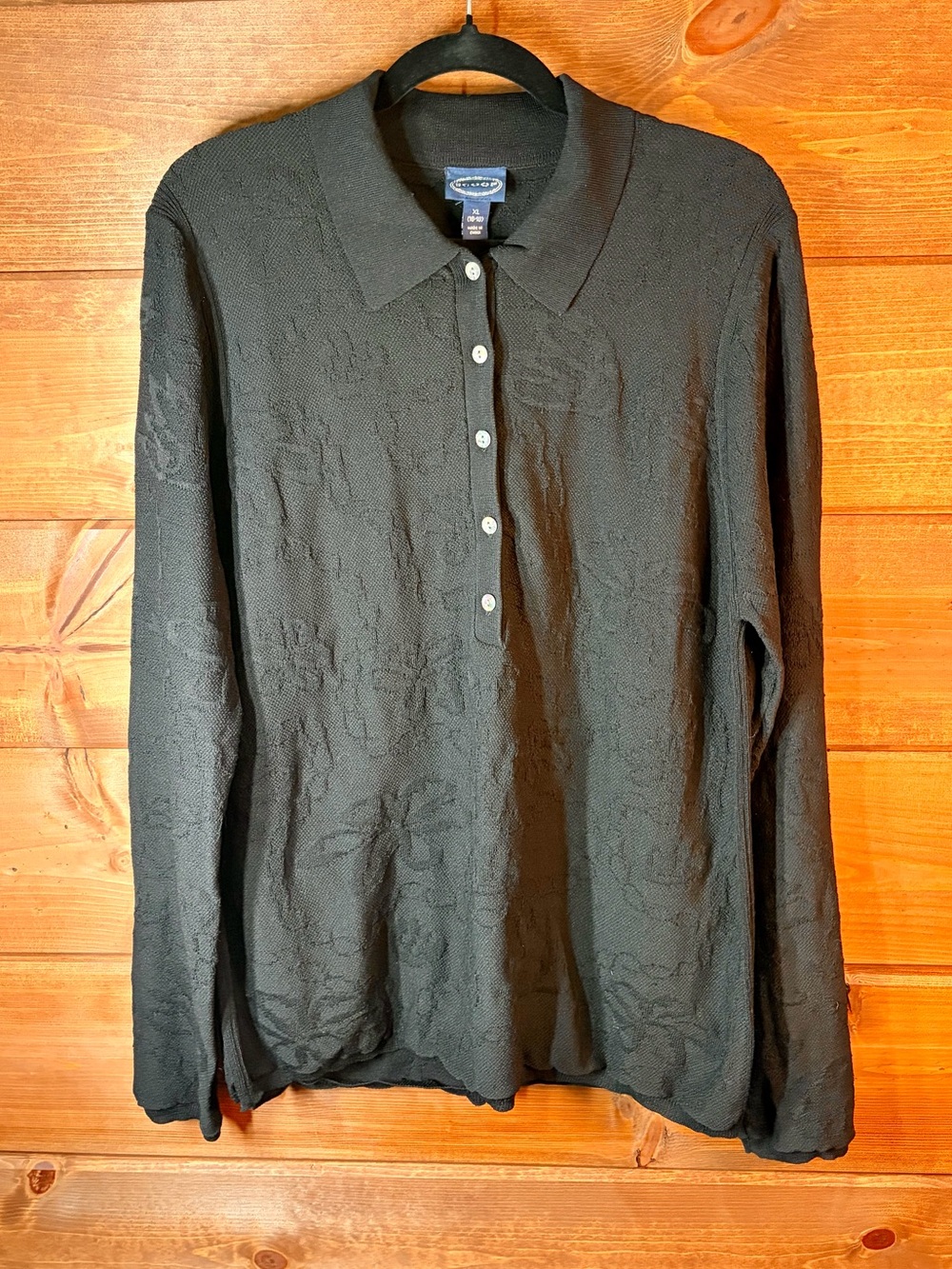 Croft & Barrow Black Long-Sleeve Floral Texture Polo Sweater Girls XL 💕🖤 - Picture 8 of 11